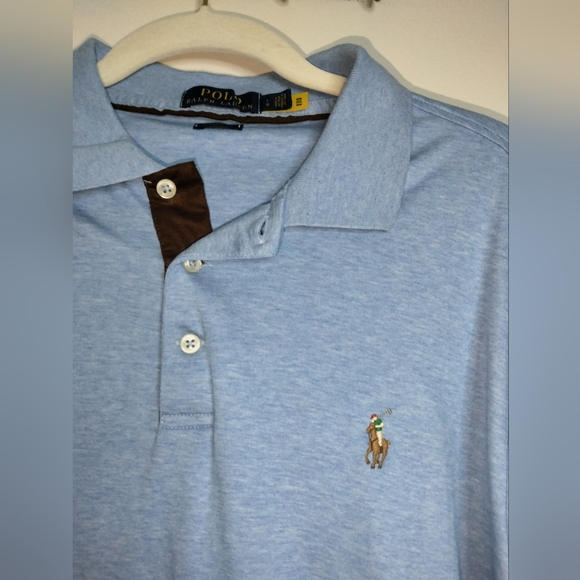 Polo Ralph Lauren (Size L) Men's Blue Button Slim Fit Soft Cotton LS Polo Shirt - Picture 5 of 15
